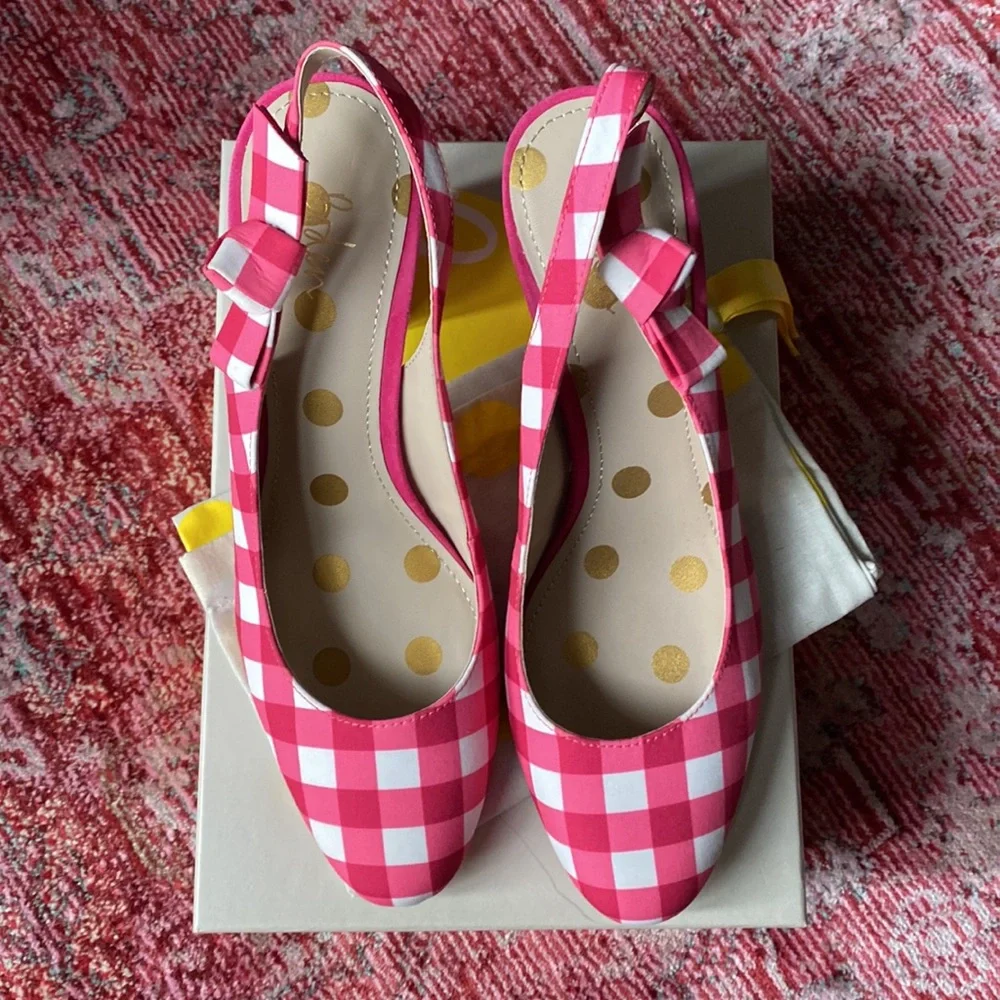 Boden, pink gingham sling back heels. Size 39. - Picture 5 of 8